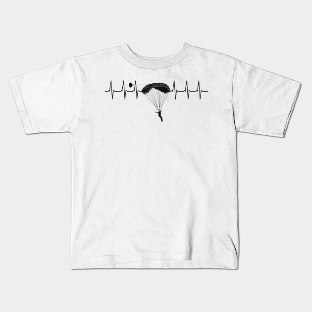 Parachute Heartbeat Skydiving Sykdive Pulse Kids T-Shirt by Foxxy Merch